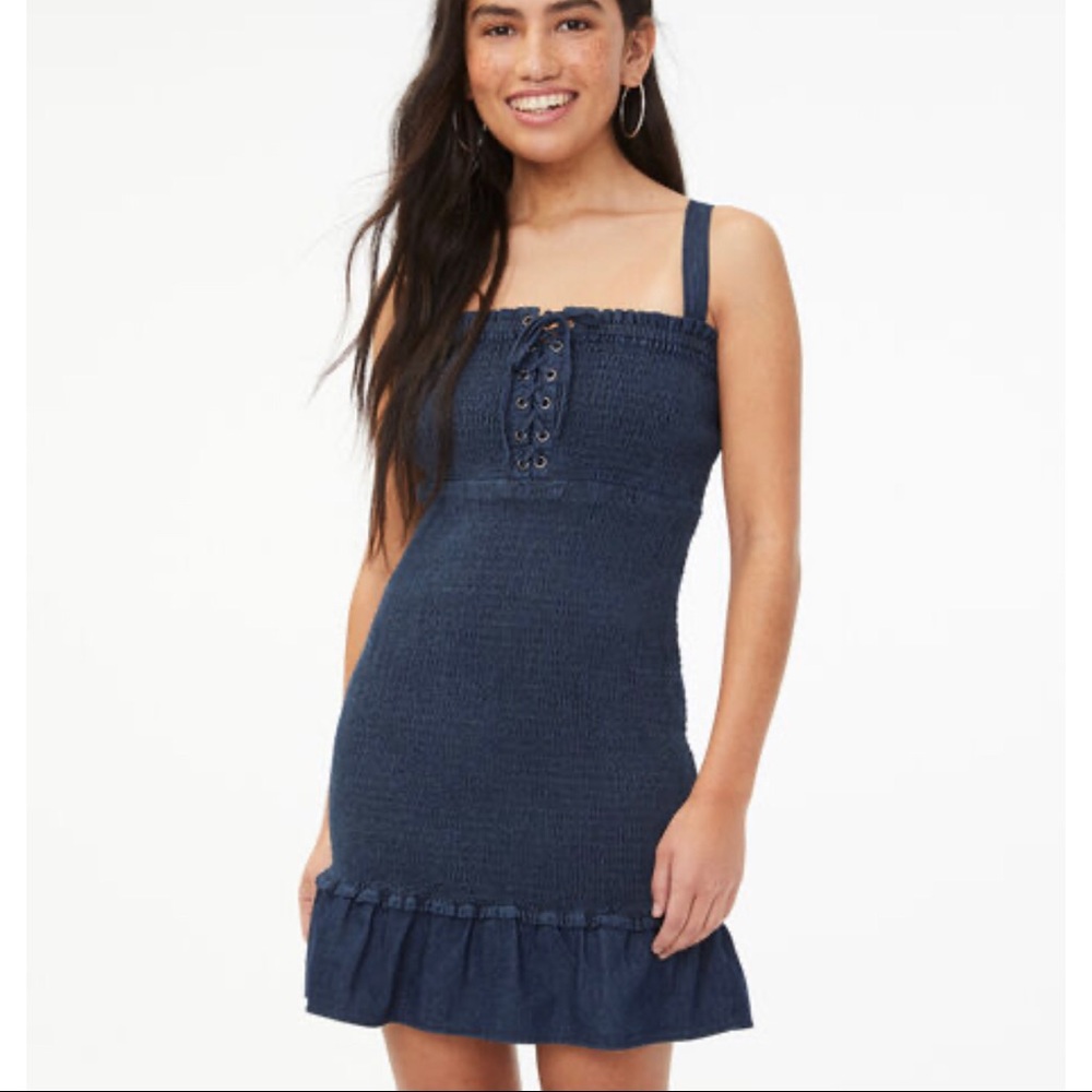 NWT DENIM SMOCKED LACE-UP BODYCON DRESS